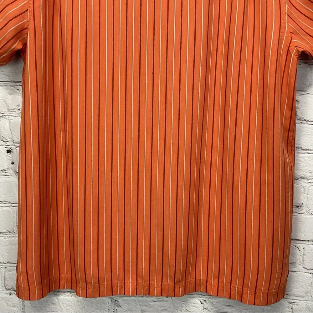 The North Face Button Up Shirt Men's Size Lg Rust Stripe Casual Front Zip Pocket